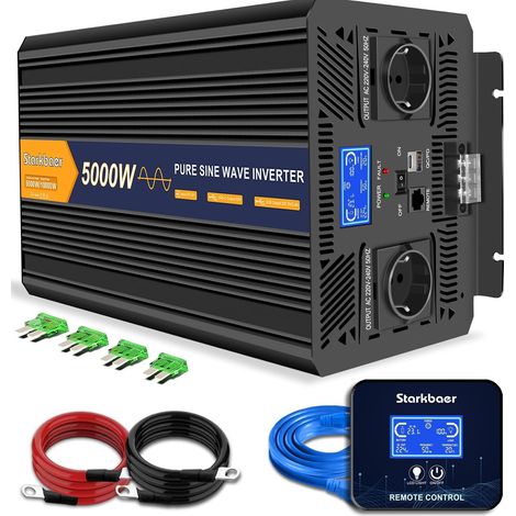 Transformateur de Tension 24V 230V Pure Sinus 5000W 10000W Onduleur Camion Convertisseur 5000W avec Télécommande 5m, Écran LCD, 2 Prises EU (1/5)