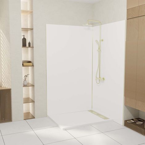 Set di 2 Pannelli Murali in Alluminio Bianco 120x210 cm + Profili Oro Spazzolato