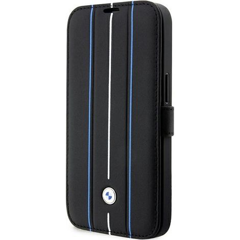 BMW BMBKP14L22RVSK Hülle für iPhone 14 Pro 6,1" schwarz/schwarz, Bücherregal, Lederprägung, blaue Linien (1/5)