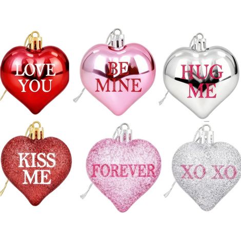 Ornement Cœur - Décoration Arbre Saint-Valentin Anniversaire Mariage - 36 Pièces - Plastique Brillant avec Messages Gravés (1/5)