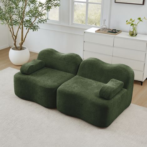 FloraGrace Canape modulaire 2 places, forme ondulee, velours vert, salon et appartement (1/5)