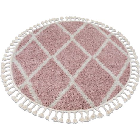 Tappeto BERBER TROIK A0010 cerchio rosa / bianco Frange berbero marocchino shaggy pink rotondo 120 cm