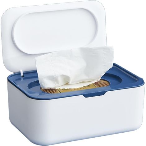 Boîte De Rangement Lingettes - 1 Unité - PP - Couvercle Étanche - Cuisine Salon WC - Bleu (1/5)