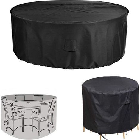 Housse pour mobilier de terrasse circulaire - Tissu Oxford résistant, imperméable, UV et déchirure, convient pour les ensembles de meubles de terrasse, couleur noire-84X35CM (1/5)