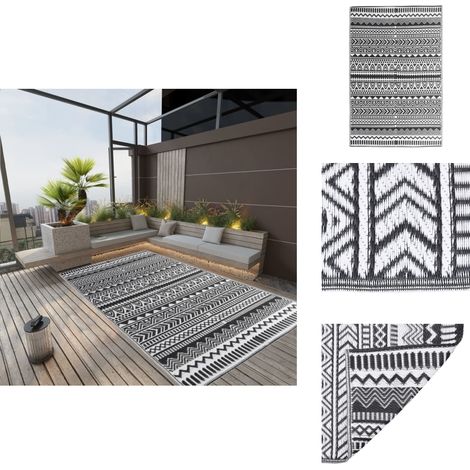 Outdoor-Teppich ARAKIL Schwarz 190x290 cm PP - Außenbereich Dekoration - Balkon Teppich - Terrassen Teppich - Garten Teppich - Pool Bereich Deko (1/5)