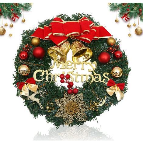 30 cm Weihnachtskranz für die Tür, Weihnachtsdekoration, künstlicher Blumenkranz mit Kugeln, Außendekoration, für Haustür, Fensterdekoration (1/5)
