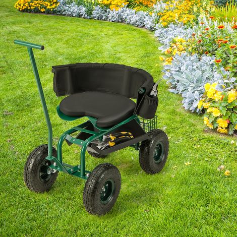 Siège de Jardin Roulant avec 2 Poignées de Direction Chariot Jardinage Réglable en Hauteur avec Siège Pivotant à 360° 90x59x106cm Vert CW9173 Maison Chic (1/3)