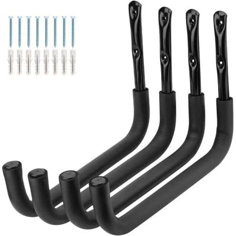 Lot de 4 crochets rangement muraux pour garage, 39 cm en acier robuste kayak, échelle, canoë, planche surf, à pagaie Black - (1/5)