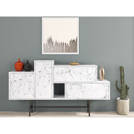 Madia 160x90 H cm effetto marmo carrara con due ante e due cassetti - Ururi (1/5)