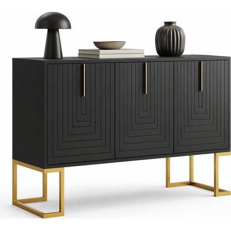 ELVMI Sideboard mit 3 Türen, Verstellbaren Regalböden und Metallgriffen, für Wohnzimmer, Küche und Esszimmer, MDF, Schwarz (1/5)