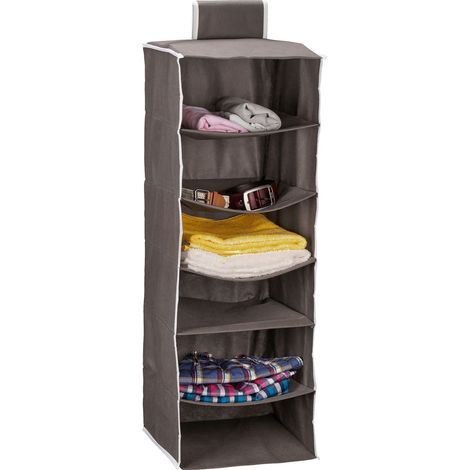 Relaxdays Hängeregal Kleiderschrank, 6 Fächer, Stoff, H x B x T: 96 x 32 x 31 cm, Kleiderorganizer hängend, anthrazit
