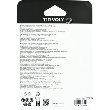 TIVOLY - Lama per Mini Sega Circolare - Ø 85mm x 1,3mm - Taglio Veloce e Pulito - Denti Alternati (ATB) 20 Denti - Per Taglio Legno, Melamina, Plastica