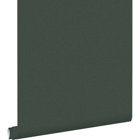 papier peint effet lin vert foncé - ESTAhome (1/5)