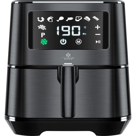 Kesser® XXL 5.5 litres Friteuse à air chaud Acier inoxydable  Corbeille à pain incluse  Friteuse 1700W Friteuse Airfryer  Touch Display  8 programmes  sans huile  Noir (1/5)