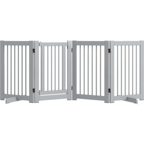 Barrière autoportante 4 panneaux flexible en bois de pin, dimensions 204×36×75 cm, couleur gris clair (1/4)