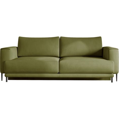 Canapé droit convertible coffre velours DAVINA - Pieds métal noir-Vert olive (1/5)