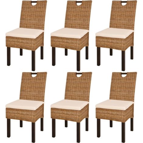 Juego de 6 sillas de cocina comedor de diseño moderno madera de mango ratán kubu CDS022796