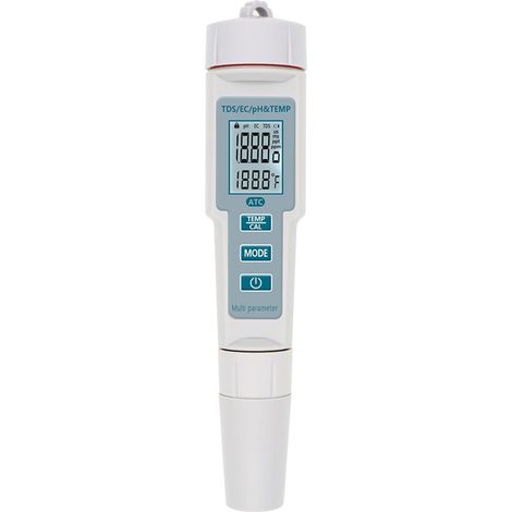 Testeur de qualité de l'eau 4 en 1, pH/EC/TDS et température, étanche, écran LED, pour eau potable et piscine, mesure pureté (1/3)