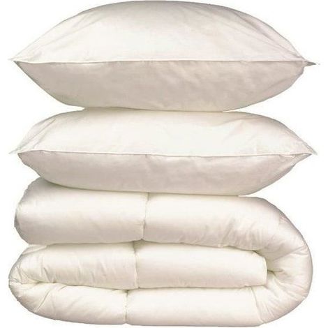 Pack Bettwäsche Mikrofaser - 1 warme Bettdecke 220 x 240 cm + 2 Kissen 60 x 60 cm - Weiß (1/4)