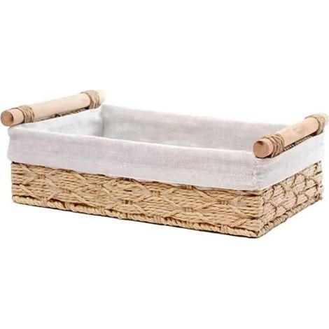 Panier de rangement en rotin beige, mesurant 25 x 15 x 8,1 cm, pour organiser le papier toilette sur les comptoirs, 1 pièce par paquet. (1/5)
