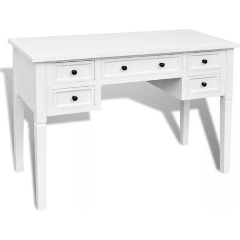 Bureau 5 tiroirs bois blanc Vanyarel (1/5)