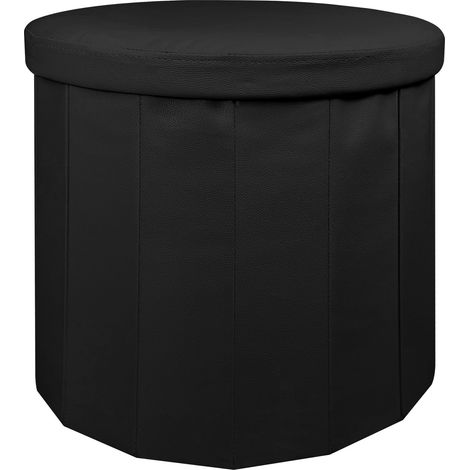 Pouf Contenitore Rotondo Portaoggetti In Ecopelle Poggiapiedi Salotto Sgabello Pouff Camera Design Con Coperchio Nero (1/5)