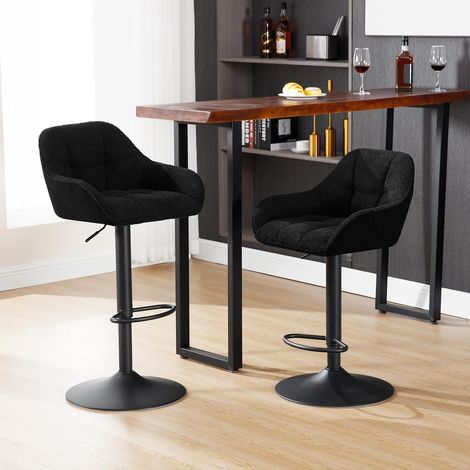 WOLTU Bar Stools Set of 2 in Chenille Upholstered Modern Counter Chairs Height Adjustable Swivel Stools for Kitchen Home Bar Restaurant, Black (1/5)