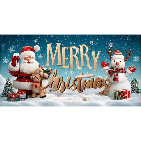Bannière De Porte De Garage - 213 X 244 Cm - Décoration De Noël Extérieure Intérieure - En Polyester - Motif Bonhomme De Neige Rustique - 1 Pièce (1/4)