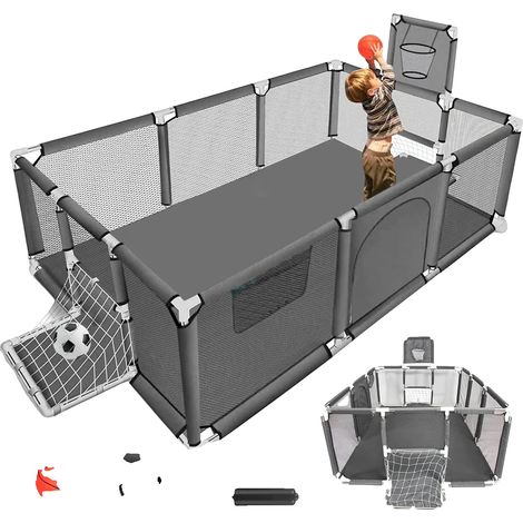 Parc pour bébé, Design pliable, Maille transparente, GRIS (1/2)