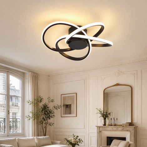 Plafoniera LED quadrifoglio, D38 x H13 cm, lampada da soffitto 37 W 2283 lm, nero sabbia, 3000 K luce calda, soggiorno, camera, cucina (1/5)