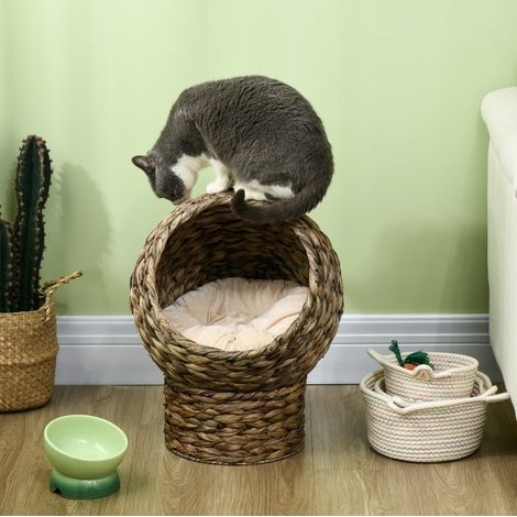 Cesta para gato 40x37x51 cm de jacinto de agua marrón, cama cerrada - MEUBLIV (1/5)