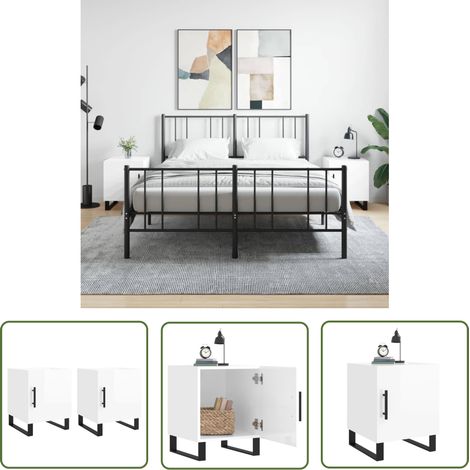 The Living Store Nachttische 2 Stk. Hochglanz-Weiß 40x40x50 cm Holzwerkstoff - Nachttisch - Holznachtschränke - Wohnzimmermöbel - Schlafzimmerschränke - Sideboard (1/5)