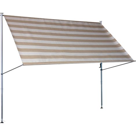 banne Manuel rétractable auvent téléscopique sans perçage, Inclinaison et Hauteur réglable, Rayures Taupe, 150 cm (1/5)