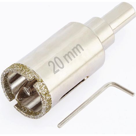 Scie cloche diamant de 20mm avec foret pilote, pointe pour carrelage de 20mm avec foret de guidage au centre pour verre, porcelaine, carrelage, céramique, marbre et granit (1/5)