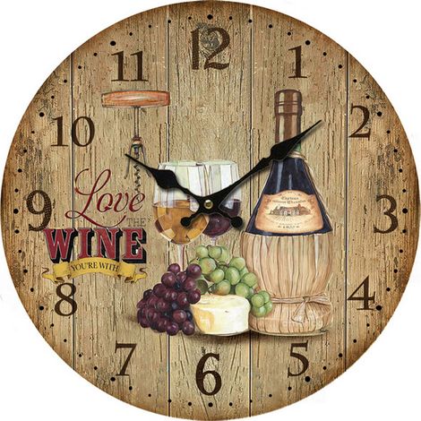 Orologio da parete rotondo in MDF con disegno di vino e uva