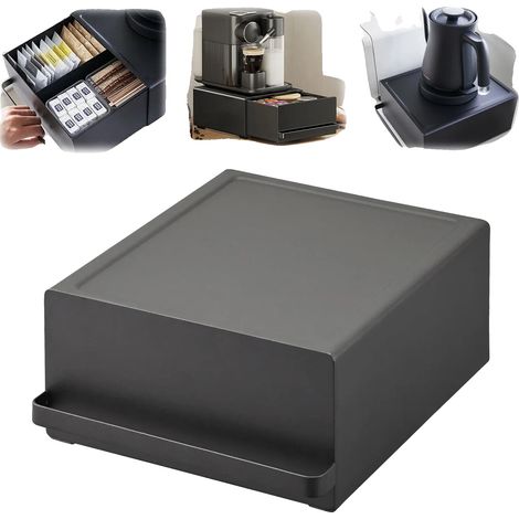 Organizador de almacenamiento para cafetera, diseño moderno, cajón deslizante, negro. (1/2)