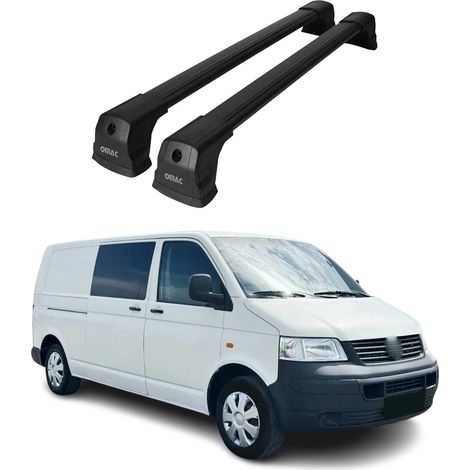 OMAC Barres de toit compatibles avec VW Transporter Multivan Caravelle T5 T6 T6.1 2003-2024 – 2 barres – Antivol inclus – Aluminium Noir (1/5)