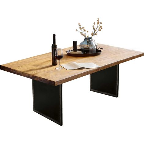 Table de salle à manger en teck et structure métal style industriel 180 x 100 cm - PANGIVO (1/4)
