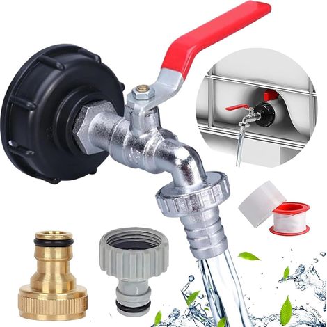 3 Robinet Cuve 1000L, Adaptateur IBC S60X6, Raccord Filetage 1/2, Laiton, Pour Jardin Irrigation (1/5)