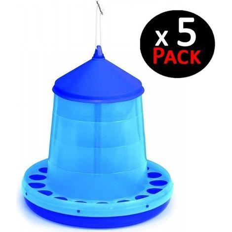Pack 5 Tolvas Comederos para Aves y Gallinas  8 kg Capacidad  38x38x60 cm  Plástico Resistente  Color Azul (1/5)