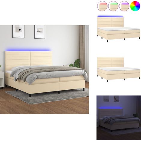 Sommier à lattes de lit et matelas et LED Crème 200x200cm Tissu - Sommier Tapissier - Lit Plateforme - Lit Avec Led - Matelas À Ressorts Ensachés - Têted Lit Ajustable (1/5)