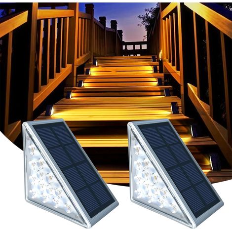 Lot de 2 lampes solaires pour marches d'escalier - Étanche IP67 - Pour terrasse, porche, cour, allée, jardin, allées (1/3)