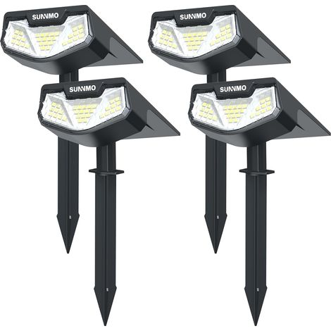Spot Solaire Exterieur, Lot de 4 Lampe Solaire Exterieur Jardin Puissante, Lumiere Solaire Exterieur avec 3 Modes, Eclairage Exterieur Solaire Étanche IP65 pour Jardin Allée Chemin Blanc Froid (1/5)