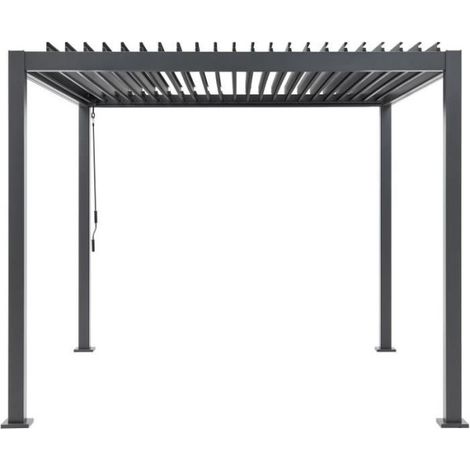 Pergola bioclimatique GAYA – Structure en aluminium et acier galvanisé – Lames orientables – Dimensions 290x290xH240 cm – Gris (1/5)