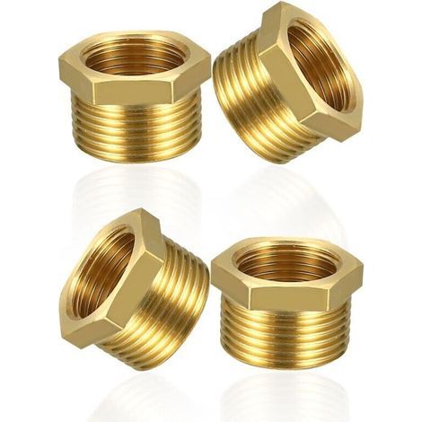 4 pcs réducteur en laiton 1/2 à 3/8 pouce adaptateur (filetage mâle Ø 20mm x fileté femelle Ø 15mm), filetage mâle à mamelon fileté femelle, raccord fileté pour conduites d’eau (1/2" auf 3/8") (1/4)