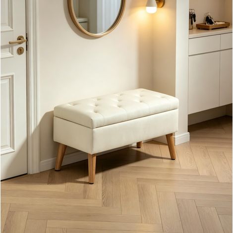 Banco baúl tapizado de terciopelo crema 80 x 35 x 42 cm MODENUIT (1/5)