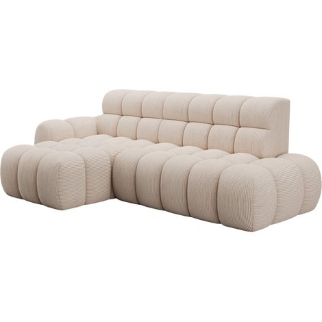 Sofá de esquina convertible BULLA 3 plazas beige – terciopelo acanalado con extensión de asiento eléctrica (1/5)