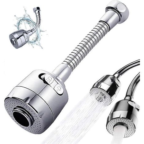 Embout de robinet, rallonge de robinet de cuisine, ventilateur de robinet, rallonge de robinet à jet, rallonge de robinet rotative à 360°, modes mousse et pluie, 17 cm (1/5)