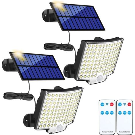 2pcs Projecteur Solaire Exterieur Dtecteur Mouvement 106LED tanche Lampe Solaire Exterieur Jardin - Tlcommande 3 Modes -Cble 5M (1/4)