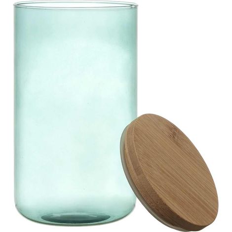 Bocal en Verre Coloré 1L Conçu pour Conservation des Aliments Couvercle en Bambou Dimensions 184 x 10 x 10 Cm Couleur Bleu (1/5)
